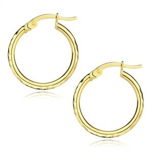 Náušnice zo žltého 14K zlata - kruhy s diamantovým rezom, francúzske zapínanie, 18 mm