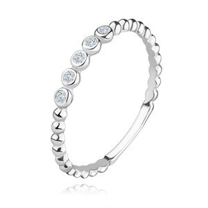 Prsteň z bieleho zlata 585 - číre zirkóny, guličky, úzke ramená - Veľkosť: 54 mm