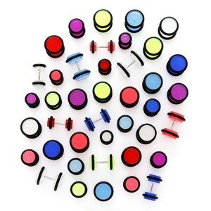 Žiariaci falošný piercing do ucha s gumičkami - Veľkosť hlavičky: 12 mm, Farba piercing: Fialová