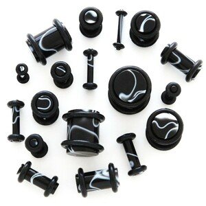 Čierny plug do ucha - biele vlnky - Hrúbka: 4 mm