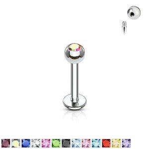 Labret tenký s guličkovým zakončením so zirkónom, 1,2 mm - Rozmer: 1,2 mm x 10 mm x 3 mm, Farba zirkónu: Svetlo zelená - G