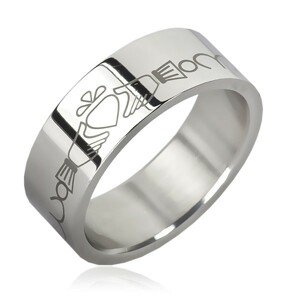 Prsteň z chirurgickej ocele - retiazka, srdce v rukách - Veľkosť: 59 mm