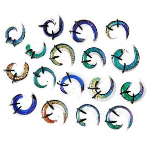 Expander do ucha - viacfarebná sklenená špirálka, gumičky - Hrúbka: 4.5 mm, Farba piercing: Modrá - Tyrkysová
