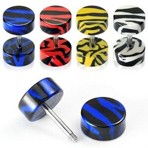 Fake plug do ucha - tigrí vzor - Farba piercing: Biela