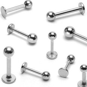 Oceľový piercing do brady s jednoduchou lesklou gulôčkou, 1,2 mm - Rozmer: 6 mm x 3 mm