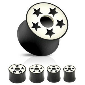 Plug do ucha sedlo - čiernobiely, hviezdy - Hrúbka: 12 mm