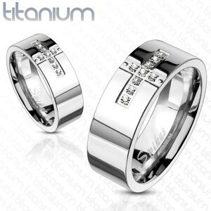 Titánová obrúčka - krížik a zirkóny - Veľkosť: 49 mm