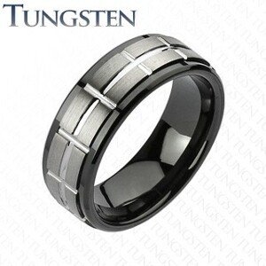 Tungstenový brúsený prsteň, čierne okraje - Veľkosť: 61 mm