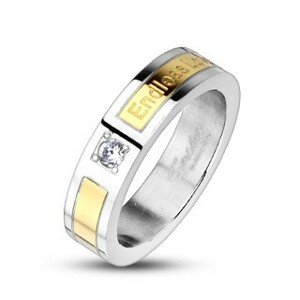 Oceľová obrúčka pás zlatej farby - Endless Love, zirkón - Veľkosť: 52 mm