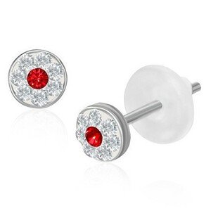 Oceľové náušnice Swarovski - červený zirkón, 4 mm