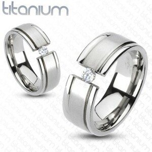 Prsteň z titánu - rozťatá obrúčka, trblietavý zirkón - Veľkosť: 64 mm