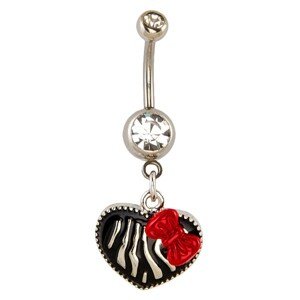 Piercing do pupku - srdce, vzor zebra a mašľa