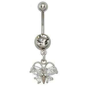 Piercing do pupka - motýlik, číre oválne zirkóny, prívesok