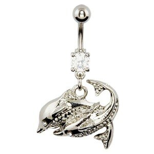 Piercing do pupku - dva delfíny, štruktúrované bruško