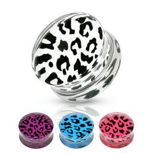 Sedlový plug z akrylu - leopardí vzor, rôzne farby a veľkosti - Hrúbka: 12 mm, Farba: Modrá