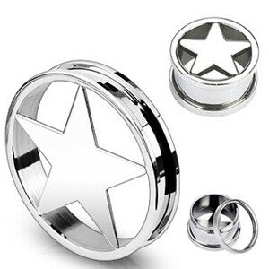 Oceľový plug do ucha s päťcípou hviezdou - Hrúbka: 10 mm