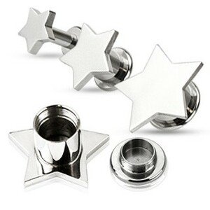 Piercing do ucha - plug z ocele, hladká hviezda - Hrúbka: 4 mm