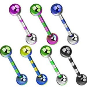 Barbell z chirurgickej ocele s farebnými anodizovanými pásikmi - Farba piercing: Modrá