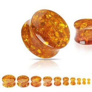 Sedlový plug zo syntetického jantáru s trblietkami - Hrúbka: 8 mm