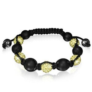 Shamballa náramok - trblietavé žlté guličky striedané s hladkými korálkami