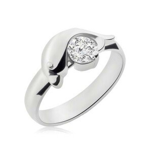 Prsteň z chirurgickej ocele - skákajúci delfín nad čírym zirkónom - Veľkosť: 59 mm