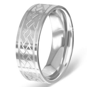 Striebristý prsteň z chirurgickej ocele s gravírovaným keltským uzlom - Veľkosť: 62 mm
