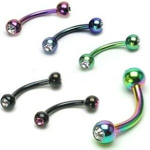 Piercing do obočia anodizovaný titán s guličkami so zirkónom - Hrúbka piercingu: 1,2 mm, Farba zirkónu: Fialová - A