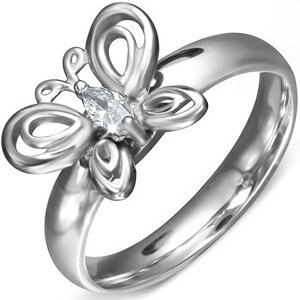 Prsteň z chirurgickej ocele - obrúčka so zirkónovým motýlikom - Veľkosť: 52 mm