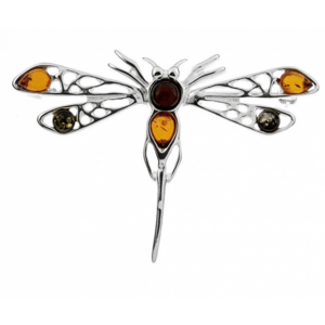 Klenoty Amber Luxusné brošňa s jantárom - vážka