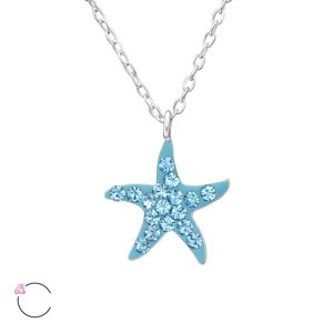 OLIVIE Detský strieborná retiazka HVIEZDICE AQUA SWAROVSKI 1439 Ag 925; ≤1 g.