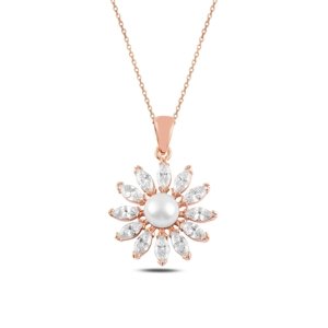 OLIVIE Strieborný perlový náhrdelník ROSE & CZ 4785 Ag 925; ≤4 g.