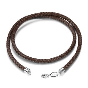 OLIVIE Kožená hnedá pletená šnúrka 60cm, tl.5 mm 6043 Ag 925; ≤11 g.