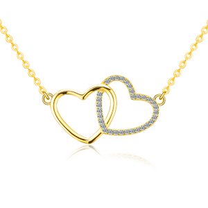 Olivie Stříbrný náhrdelník GOLD MOISSANITE DVĚ SRDCE 9807 Ag 925; ≤2,6 g.
