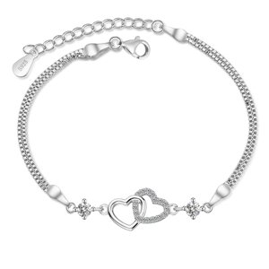 Olivie Stříbrný náramek SPOJENÁ SRDCE MOISSANITE 9833 Ag 925; ≤2,7 g.