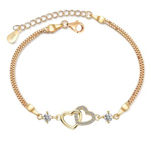 Olivie Stříbrný náramek SPOJENÁ SRDCE MOISSANITE GOLD 9834 Ag 925; ≤2,7 g.