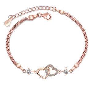 Olivie Stříbrný náramek SPOJENÁ SRDCE MOISSANITE ROSE 9835 Ag 925; ≤2,7 g.